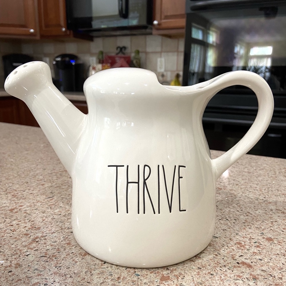 Rae Dunn THRIVE Watering Can White and Black